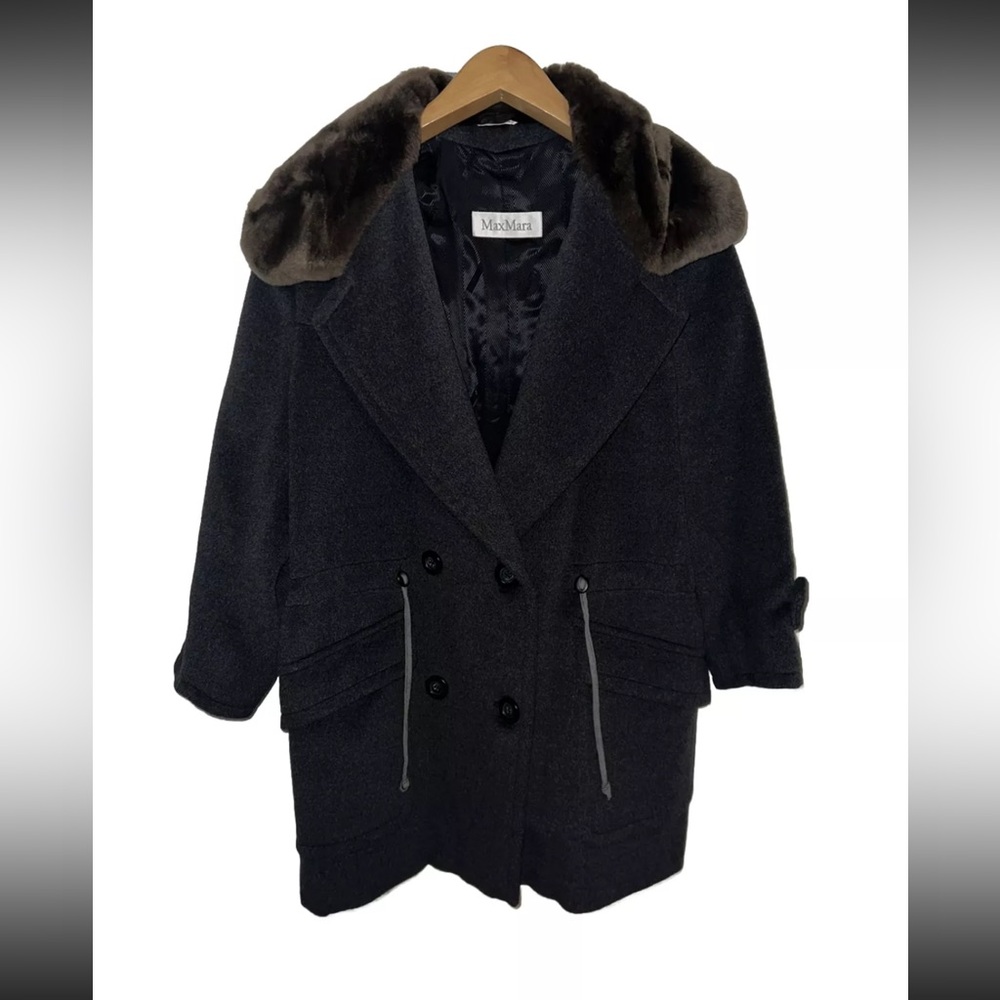 MaxMara Womens Cashmere Wool Fur Trim Coat